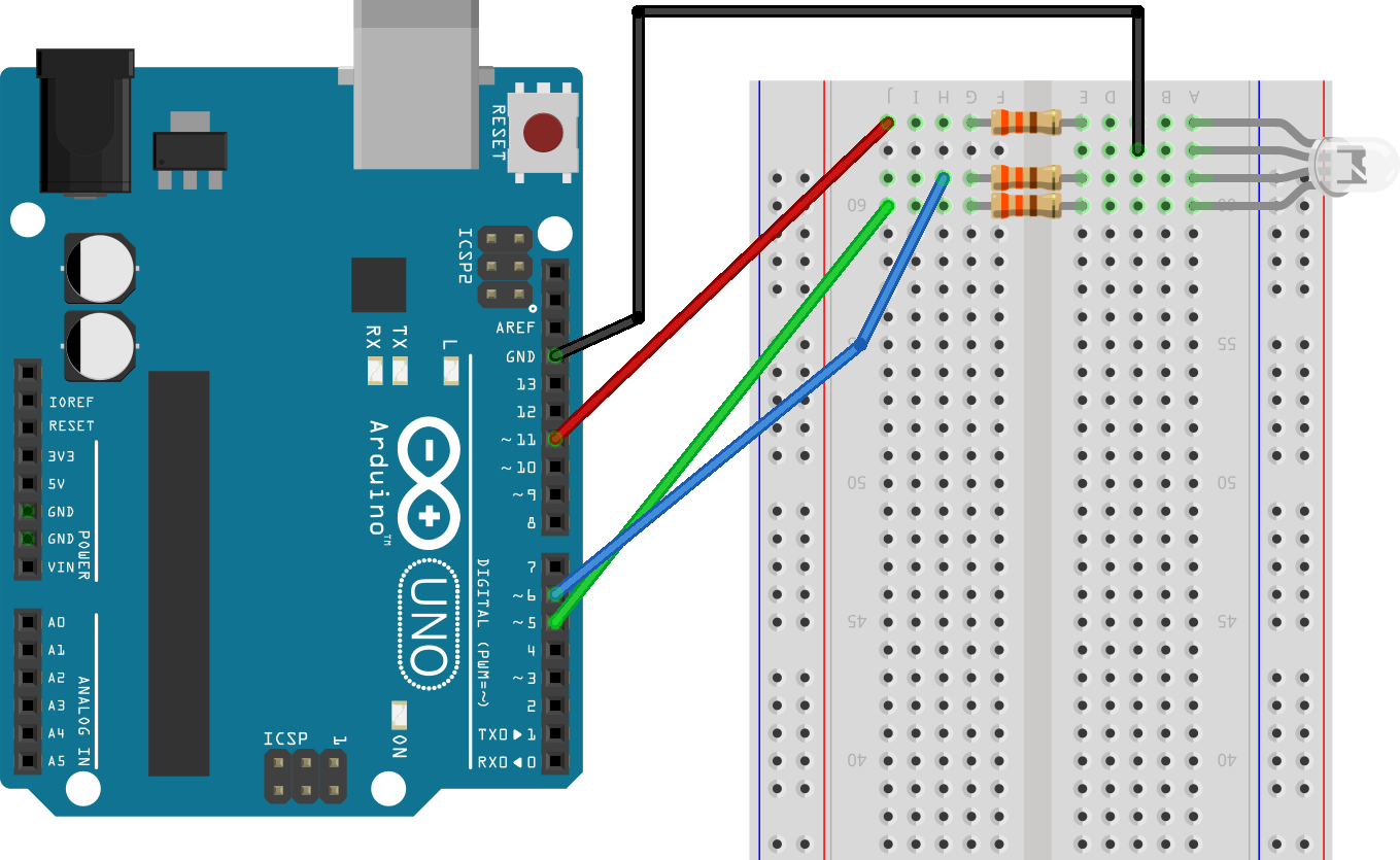 PWM colours breadboard layout