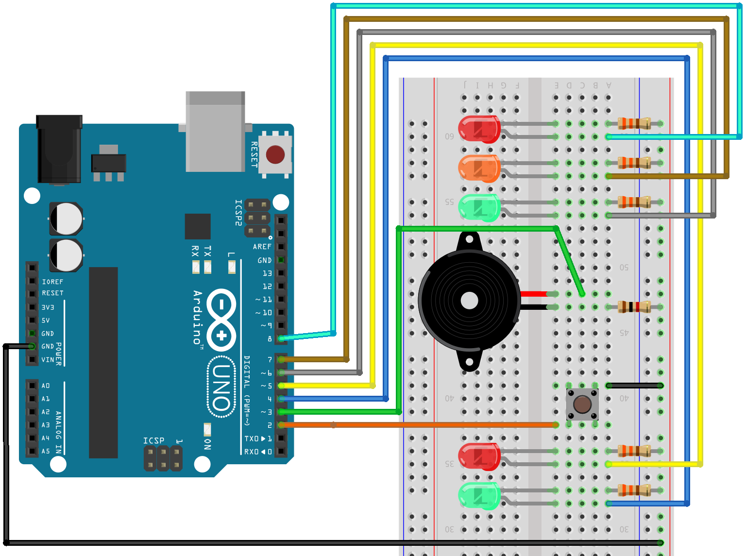 PWM colours breadboard layout