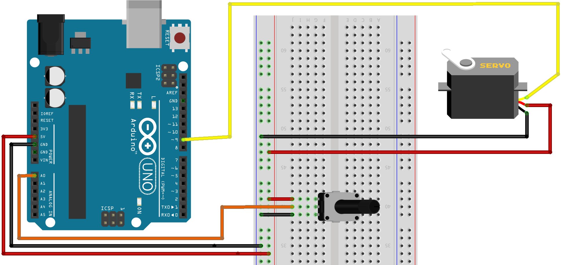 Servo motor breadboard layout